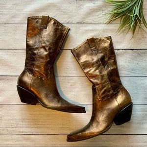 BCBGirls Metallic Bronze Western Cowboy Pointed Toe Boots